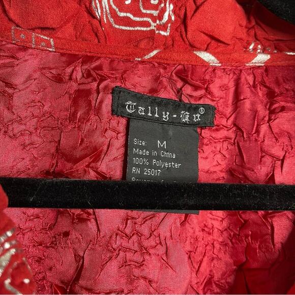 Vintage crinkle red quilted button front jacket holidays‎ size medium - Picture 4 of 5